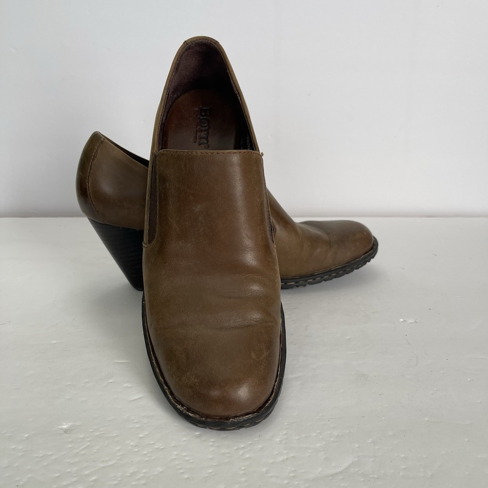 Born Shoes‎ Gertrude Ankle Booties Block Heel Pull On Brown Leather Women's 8